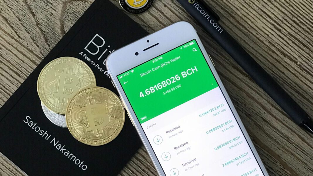 Smartphone mit Bitcoin-Wallet